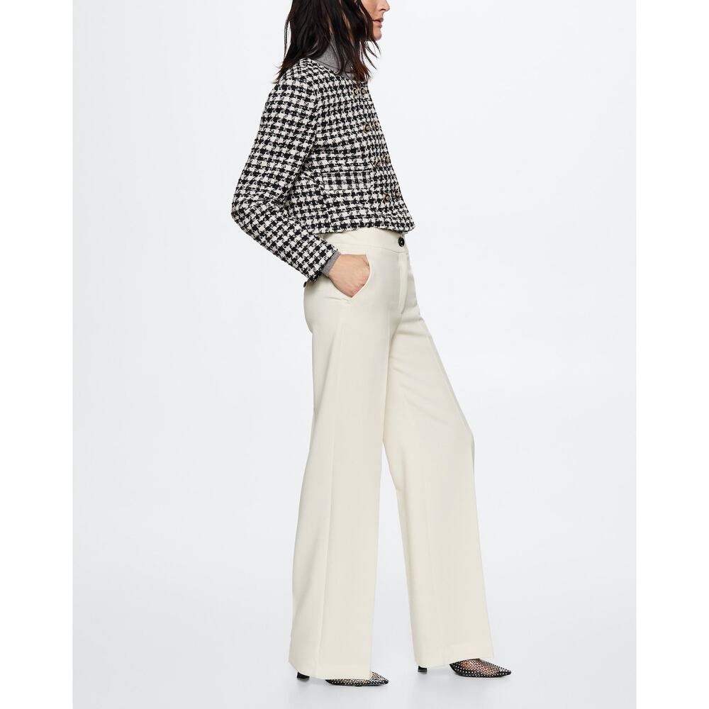 Mango Flowy Palazzo Pants Cream Ecru Ivory High Waist Wide Leg Trousers Size 4 - Picture 2 of 11